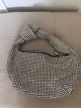Crystal-Embellished Hobo Bag - Silver